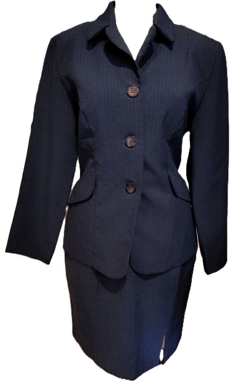 Vintage NYCC Dark Gray Pinstriped 2 Piece Skirt and Jacket Suite Sz 6P USA Made